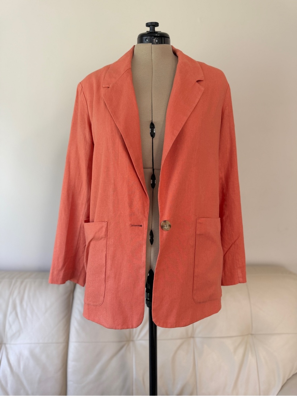 A New Day Coral Pink Peach Linen Blend Blazer Jacket Women's Size XL One Button